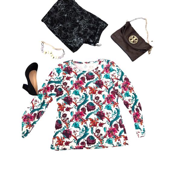 T by Talbots Women’s Floral Long Sleeve Top Shirt Size L Bright Multicolor Pr - Picture 1 of 6